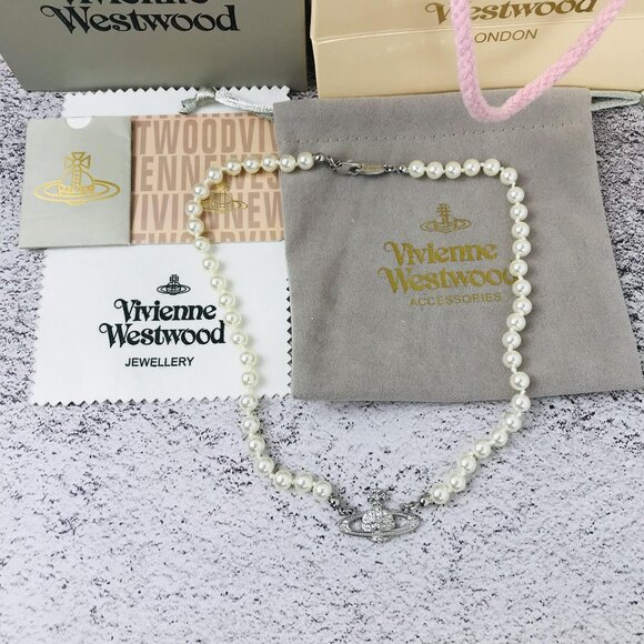 NWT Vivienne westwood Silver Orb Pearl Choker Necklace - Picture 1 of 11